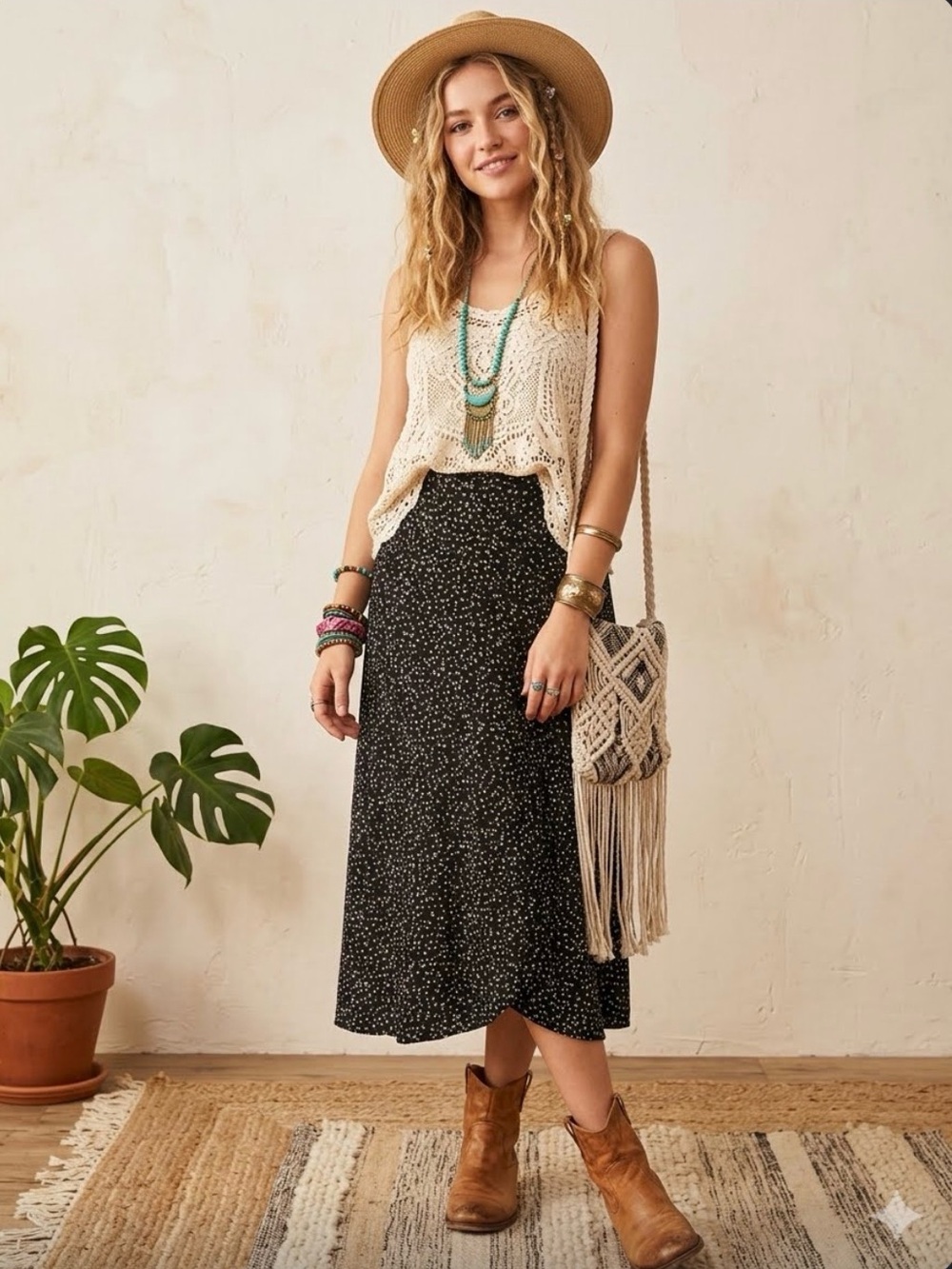 Japna Floral Maxi Wrap Skirt Black Flowy Bohemian Grunge Fairy Hippie Size M